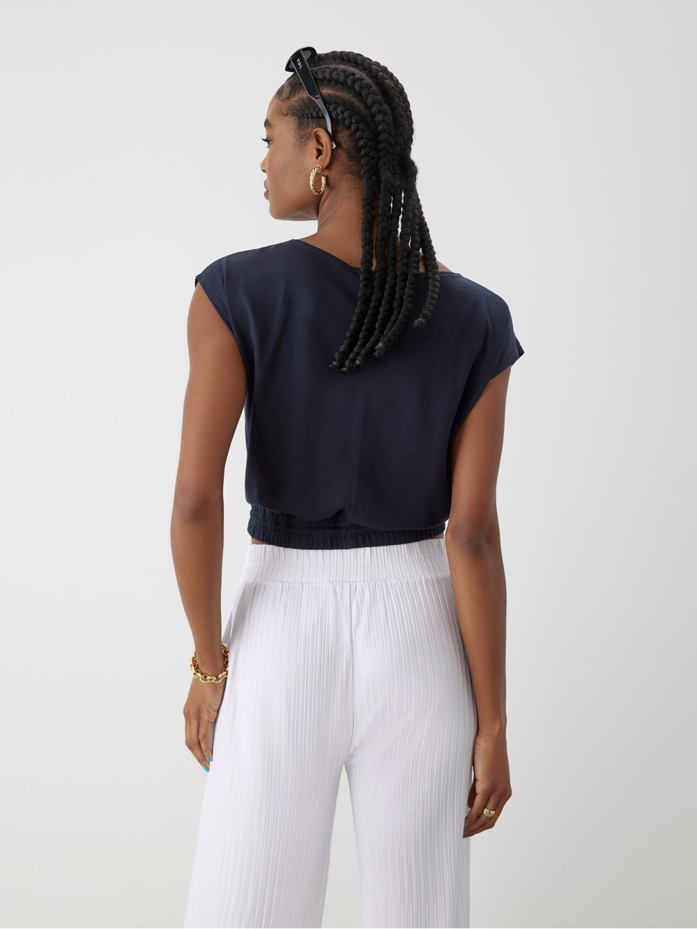 GSTQ Drawstring Crop Top in Midnight Blue Large NWT - Picture 2 of 8